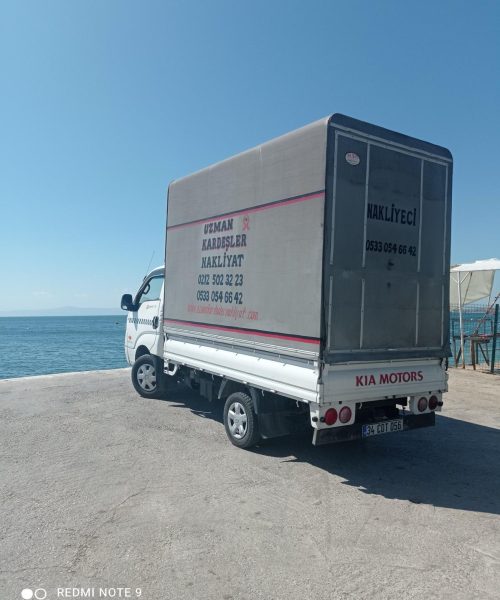 Kamyonetçi, parça eşyaları dikkatle taşırken.